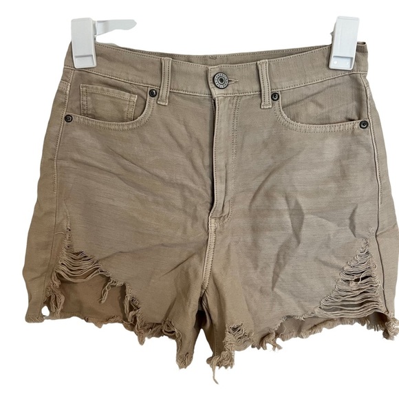 American Eagle Outfitters Pants - American Eagle Highest Rise Mom Shorts Distressed Ripped Tan Size 6